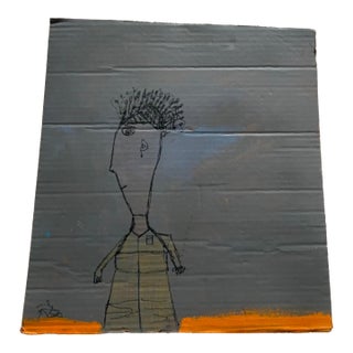 1980s Folk Art Double-Sided Painting on Cardboard, Signed Simon For Sale