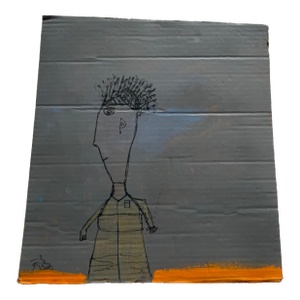 1980s Folk Art Double-Sided Painting on Cardboard, Signed Simon