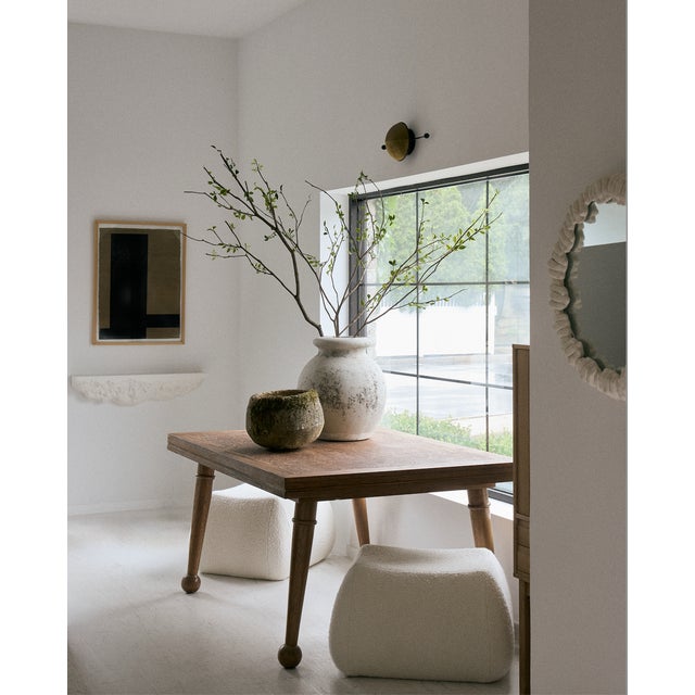 Vintage solid oak center table. This large wooden table features a grainy wooden table top with mitered corner joinery,...