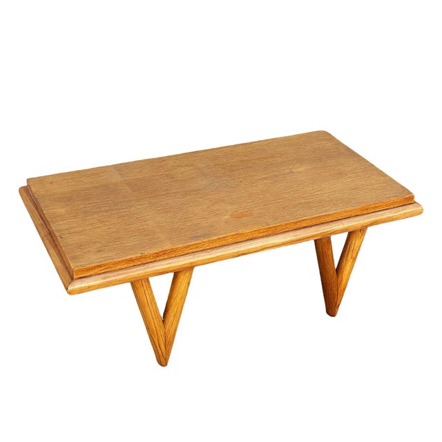 1950s Bespoke Mid-Century Stepped Oak Coffee Table W/ Knife Legs by Manheim House For Sale - Image 4 of 11