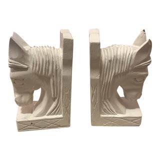 1980s White Wooden Horse Bookends - a Pair For Sale