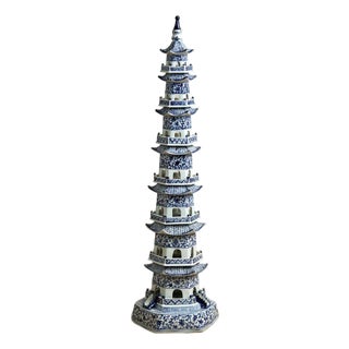 Blue and White Chinese Porcelain Pagoda Tower For Sale