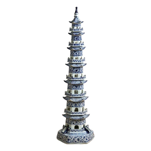 Blue and White Chinese Porcelain Pagoda Tower For Sale