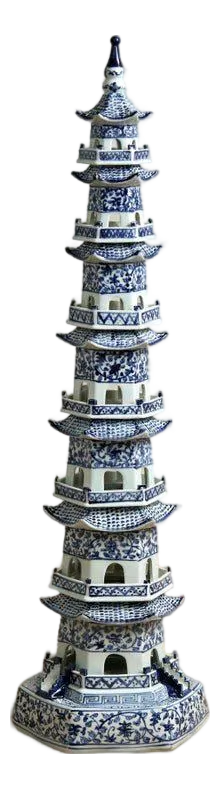 Blue and White Chinese Porcelain Pagoda Tower