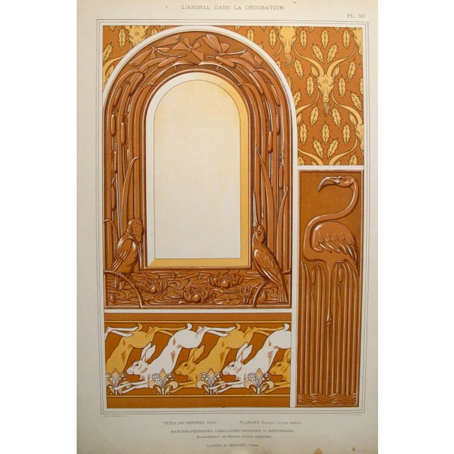 A detailed, highly colored chromolithograph from a book titled 'L'animal dans la décoration' (or 'The Use of Animals in...