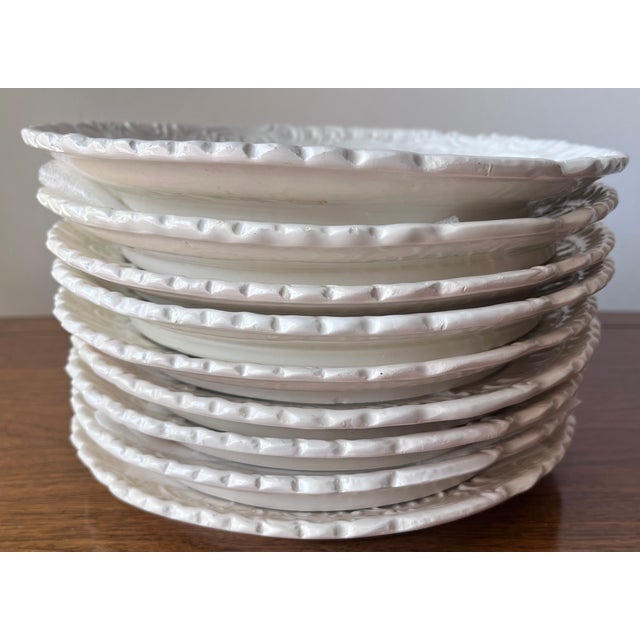 Cream Vintage Creamware Italian Asparagus Plates-Ed Langbien-Set 9 For Sale - Image 8 of 9