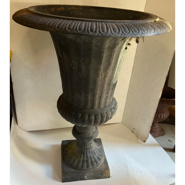 Vintage Cast Iron Classic Design Garden Planter Urn For Sale - Image 4 of 8