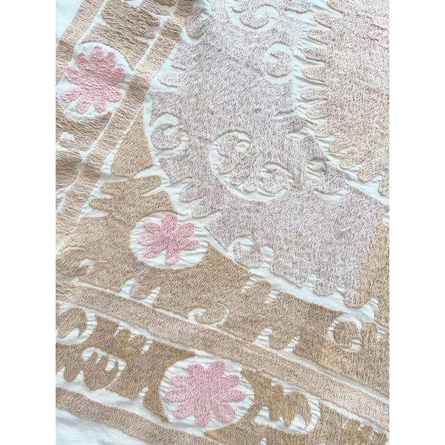 Handmade Suzani Tablecloth From Uzbekistan, 4'3'' X 5'3'' For Sale - Image 4 of 9