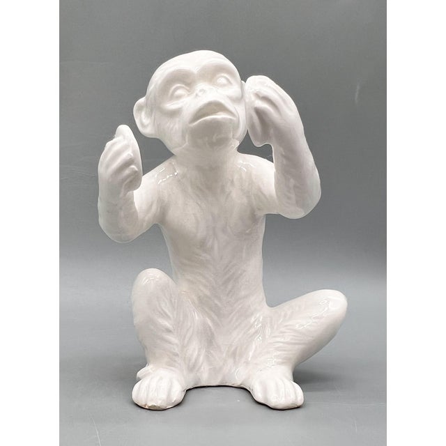 1970s Vintage Fitz and Floyd White Ceramic Monkey Musician Figurines, Set of 3 — Hollywood Regency / Whimsical For Sale - Image 5 of 15