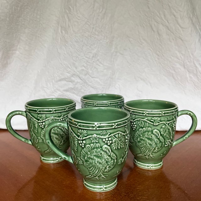 Bordallo Pinheiro Vintage Majolica Turkey Mugs by Bordallo Pinheiro Set of Four For Sale - Image 4 of 10