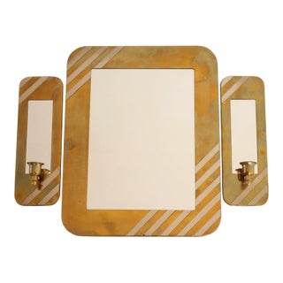 Set of 3 1980s House of Lloyd Brass & Chrome Mid-Century Modern Mirrors For Sale