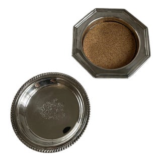 Wallace Silver-Plate Wine Coaster & Round Wine Coaster With Crest in Center For Sale