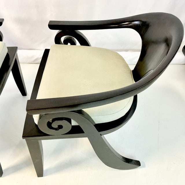 Wood 1980s Vintage Chinoiserie Asian Modern Curled Arms Spoon Side Chairs - A Pair, After Stanley Jay Friedman For Sale - Image 7 of 18