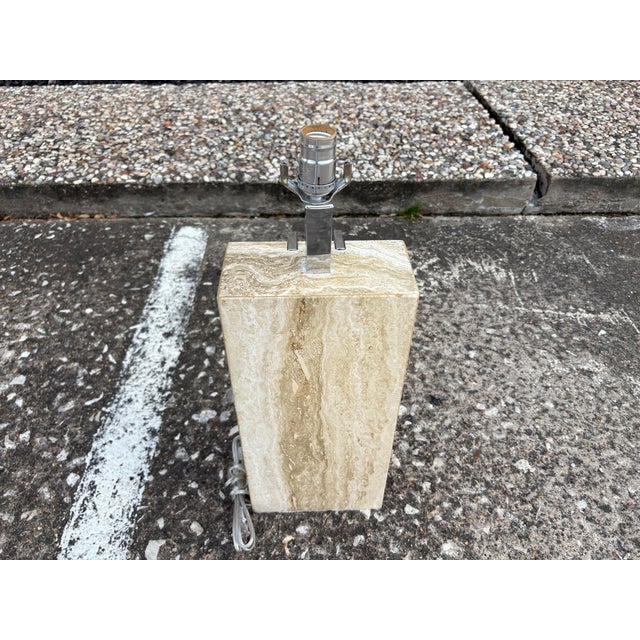 1970s Italian Modern Travertine and Chrome Lamp by Romeo Rega For Sale - Image 10 of 12