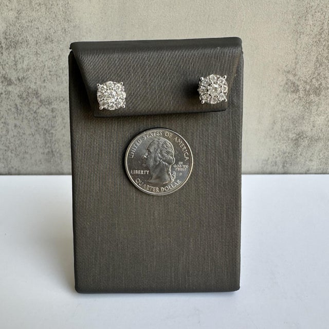 Big Diamond Cluster Studs in 10kt White Gold - 1.20ctw Natural Diamonds, 8.8mm, A Pair For Sale - Image 4 of 5