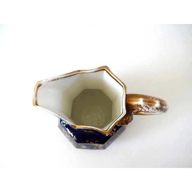 Antique Mason's Staffordshire Ironstone Mazarine Cobalt Blue Pitcher W/ Enamel & Gilt Floral Sprigs Serpent "Hydra" Handle 1813-1820 For Sale - Image 9 of 13