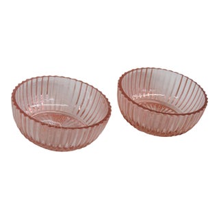 1930s Anchor Hocking Queen Mary Pair of 2 Berry Bowls Pink Depression Era Glass For Sale