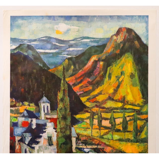 French 1959 French Travel Poster - Pyrénées, Village and Mountains - Société Nationale Des Chemins De Fer Français For Sale - Image 3 of 3