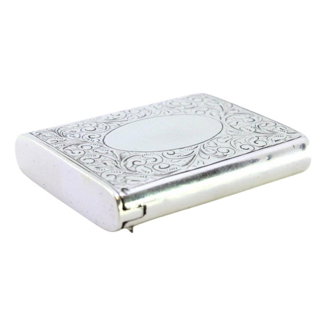 Victorian Silver Matchbox with Engraved Plant Motifs, Monogram Card and Hinged Lid For Sale
