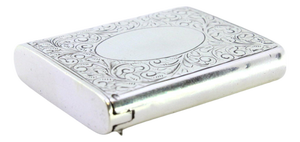 Victorian Silver Matchbox with Engraved Plant Motifs, Monogram Card and Hinged Lid