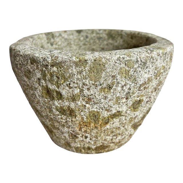 Small Vintage Aged Granite Stone Decorative Indoor/Outdoor Bowl For Sale