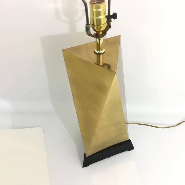 Brass Vintage Triangular Faceted Brass Lamp on Black Base For Sale - Image 8 of 13