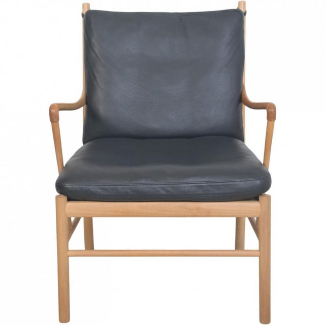 Vintage Colonial Chair in Ash and Black Leather by Ole Wanscher, 2000s For Sale - Image 14 of 14