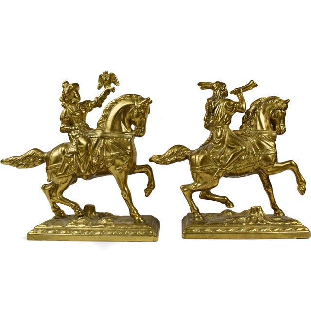 Mid-Century Gold Brass Horsemen From Renaissance Era Bookends - a Pair For Sale - Image 13 of 13