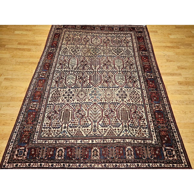 Vintage Joshegan Kashan Rug, Hand-Knotted Wool, Allover Weeping Willow Pattern, Ivory & Blue, 8x11 For Sale - Image 9 of 17