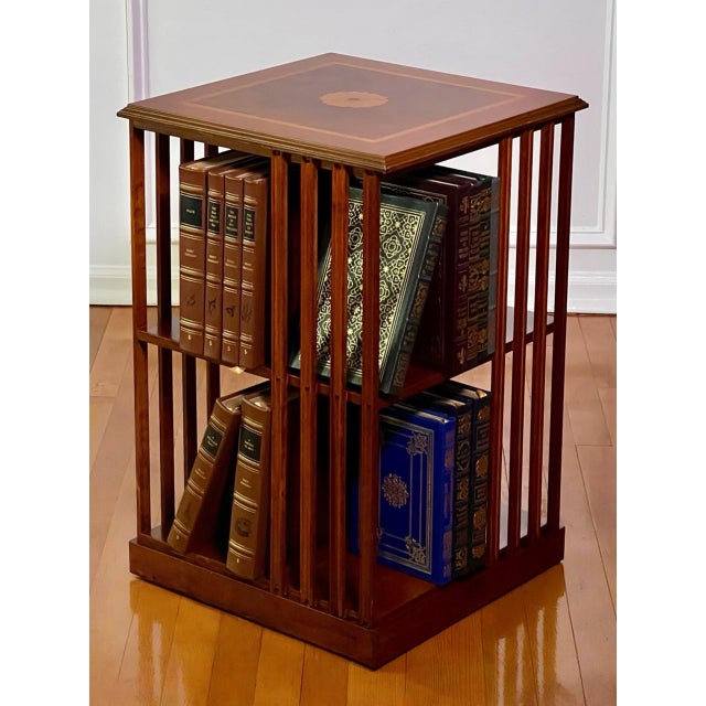 Traditional 20th Century Italian Danner Style Hardwood Revolving Bookcase Table With Inlay For Sale - Image 3 of 12