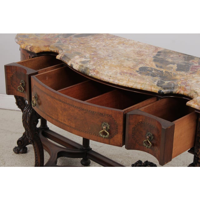 Vintage Carved Walnut Marble Top Sideboard For Sale - Image 4 of 18