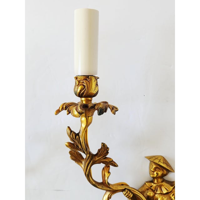 Vintage Chinoiserie Dore Bronze Wall Sconces-a Pair For Sale - Image 12 of 16