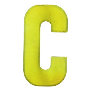 1960s Rustic Neon Yellow “c” Sign Beveled Letter For Sale