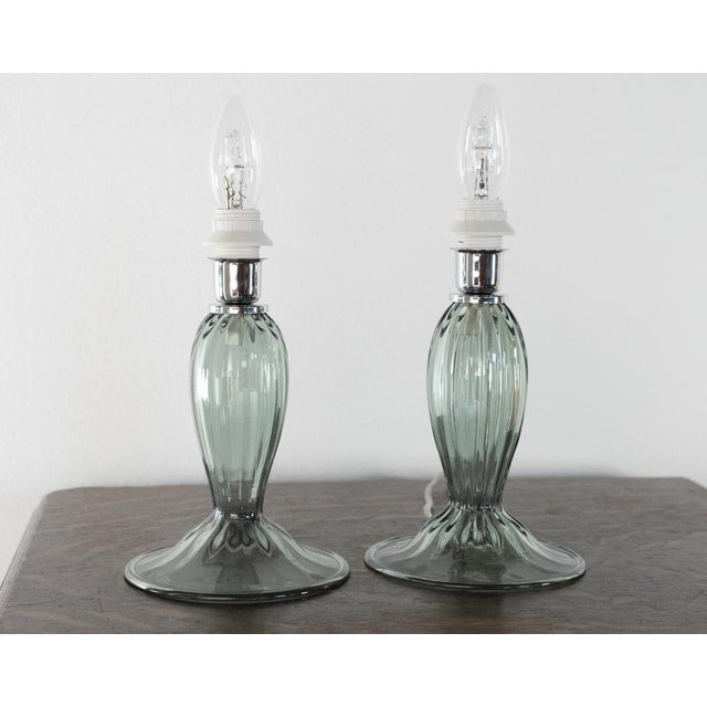 Silver Murano Glass Table Lamp in Green Color, Italy, 1980s For Sale - Image 8 of 14