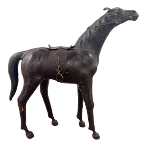 Rare 30” W Vintage Equestrian Leather Horse W/Saddle Statue