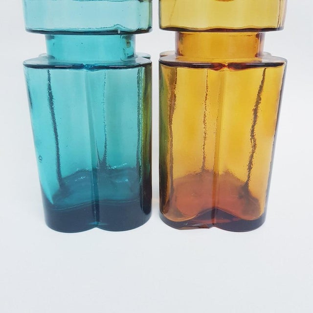 Glass Italian Abstract Glass Bottles from Empoli, Set of 2 For Sale - Image 7 of 14