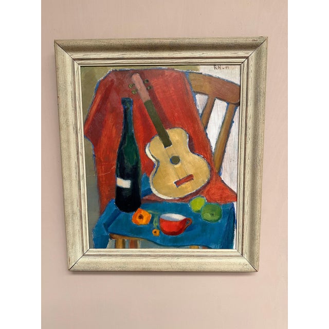 Rn, Still Life with Guitar and Wine Bottle, 1949, Oil Painting on Canvas, Framed For Sale - Image 9 of 18