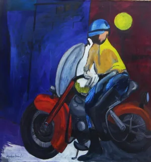 Menahem Lewin "Bike Reader" Oil Painting