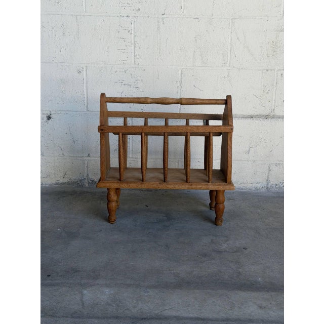 Vintage Danish Oak Magazine Rack Newspaper Holder Magazine Stand For Sale - Image 4 of 8