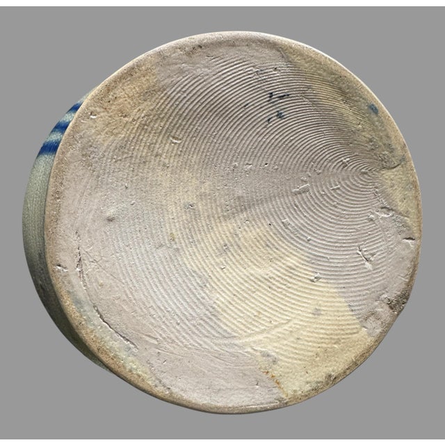 Primitive Antique Country Blue Floral Decorated Stoneware Pitcher For Sale - Image 6 of 12