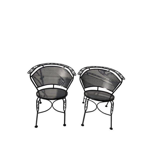 Pair Mid Century Salterini Mesh Wrought Iron Garden Patio Chairs