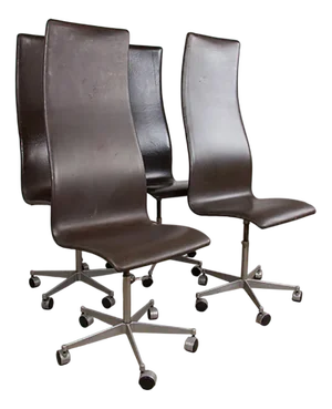 Vintage High-Backed Office Chairs in Leather and Aluminium by Arne Jacobsen for Fritz Hansen, 1980, Set of 4