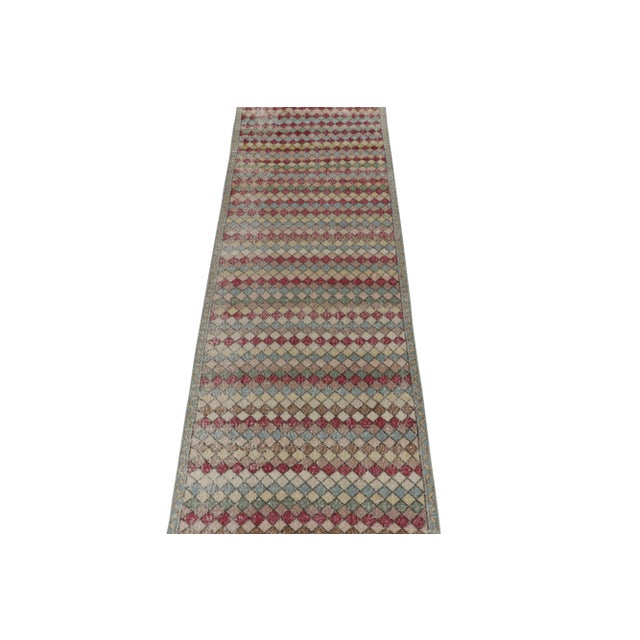 Traditional 1960s Vintage Distressed Deco Rug in Blue, Multicolor Geometric Pattern For Sale - Image 3 of 8