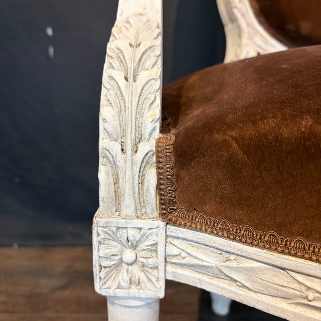 19th Century French Louis XVI Carved and Painted Armchairs -a Pair For Sale - Image 10 of 14