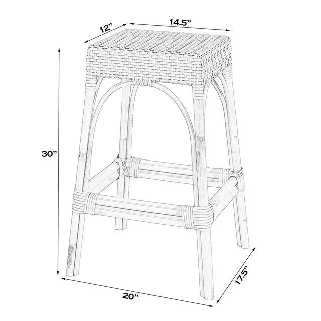Transitional Robias 30 in. Seat Height Rectangular Rattan Backless Bar Stool, Black/ Natural Rattan Frame For Sale - Image 3 of 7