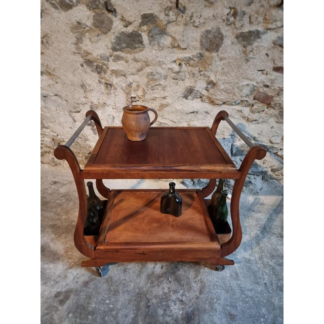 Mid-Century French Walnut Serving Trolley with Casters, 1950s For Sale - Image 9 of 14