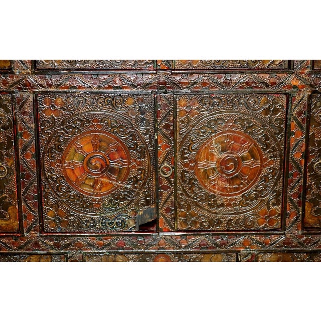 Antique Tibetan Chinese Deer & Flower Polychrome Painted Altar Sideboard For Sale - Image 11 of 18