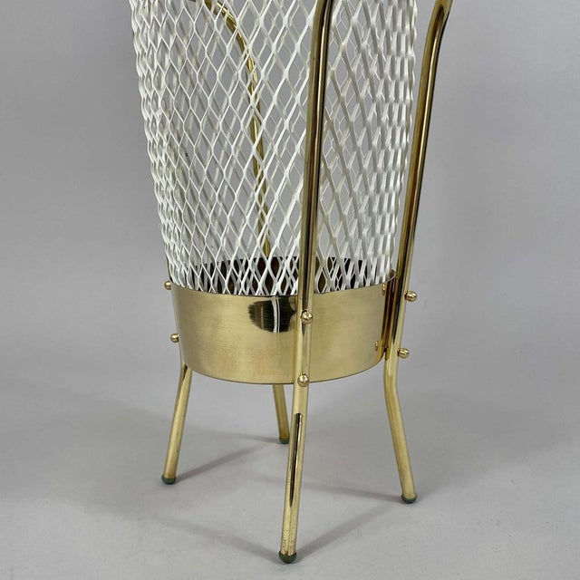 White Mid-Century Modern Brass and White Metal Umbrella Stand, Italy, 1950s For Sale - Image 8 of 18
