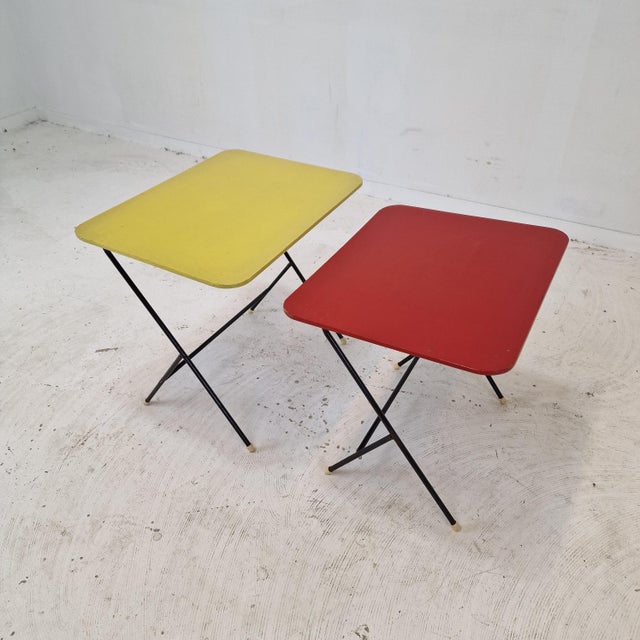 Vintage Metal and Wood Side Tables, 1960s, Set of 2 For Sale - Image 6 of 18