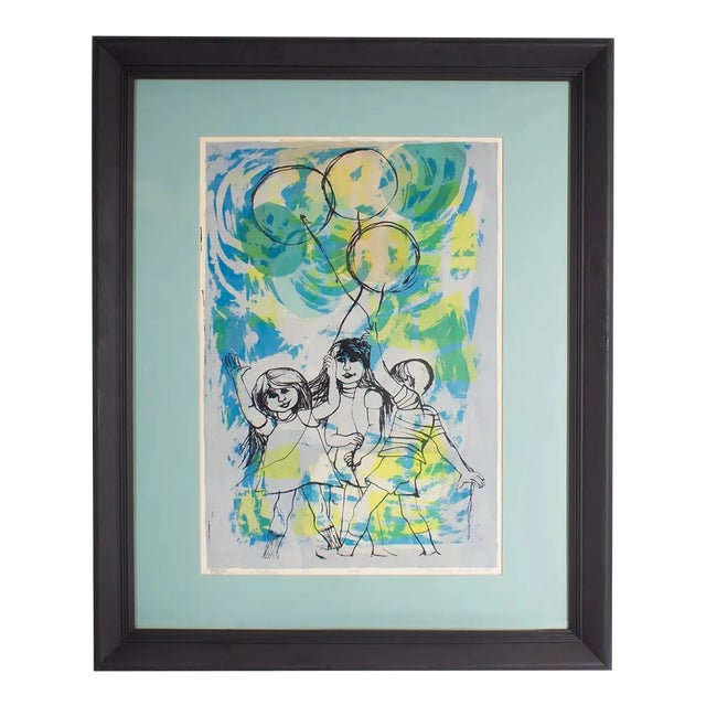 1969 “Children and Balloons” Serigraph Print Signed by Rosemary Zwick For Sale